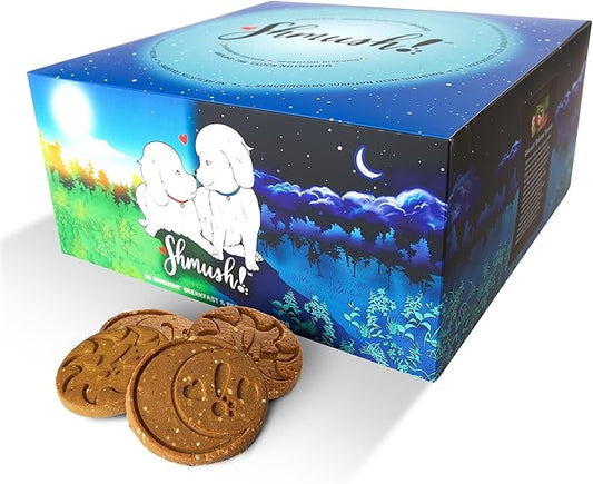 Shmush! Morning & Night Healthy Dog Biscuits – 100% All Natural Dog Treats Superfood with Blueberries, Colostrum & Moringa - Vet Formulated, Non-GMO, USA Made, Grain Free Cookies for Dogs (Box)