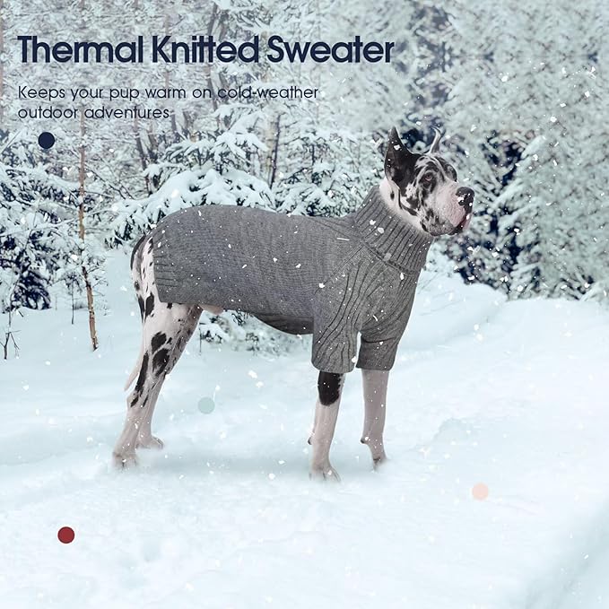 IECOii Dog Sweaters For Medium Dogs Girl Boy,Holiday Knit Doggy Sweatshirt with Sleeve,Turtleneck Thick Warm Dog Sweaters for Winter,Pullover Knitwear for French Bulldog,Boston Terrier (Light Grey, L)