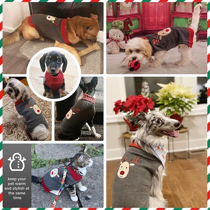 PETCARE Reindeer Christmas Dog Sweater Gray Cat Sweater Vest Cartoon Elk Pet Holiday Dog Clothes Puppy Sweaters for Small Medium Large Dogs Cats Fall Winter Outfits Xmas Dogs Costume,XX-Small