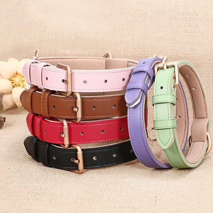 WHIPPY Leather Dog Collar for Small Medium Large Dog Adjustable Soft Breathable Leather Padded Puppy Collar with Alloy Buckle Heavy Duty Waterproof Classic Dog Pet Collar,Black,L