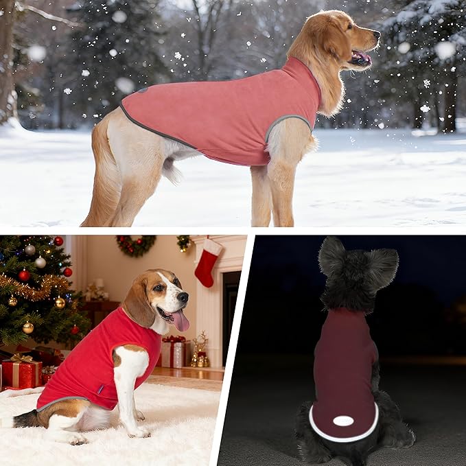 cyeollo 2 Pack Dog Sweater Doggy Fleece Vest Pullover Sweatshirt Reflective Lightweight Dogs Clothes for Large Dogs Boy & Girl Dog Winter Coat Pet Clothes, Red & Fuschia XXXL