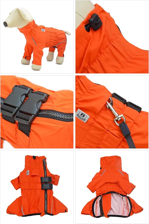 Dogs Waterproof Jacket, Lightweight Waterproof Jacket Reflective Safety Dog Raincoat Windproof Snow-Proof Dog Vest for Pugs English French Bulldog American Pit Bull Orange B-M