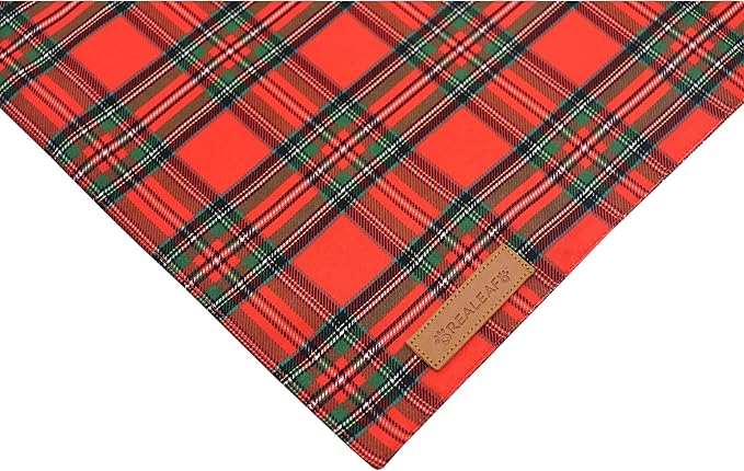 Realeaf Christmas Dog Bandanas 2 Pack, Reversible Red Green Plaid Dog Scarf, Xmas Pet Bandana for Boy and Girl, Premium Durable Fabric, Holiday Check Bandana for Medium and Large Dogs Pets (Large)
