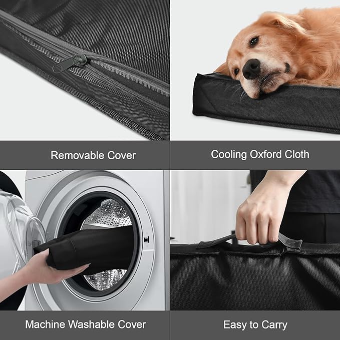 Outdoor Dog Bed for Medium Dogs, Waterproof Dog Crate Mat Orthopedic Egg Crate Foam Pet Bed with Washable Removable Oxford Cover, Black