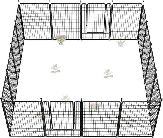 FXW Garden Fence Outdoor for The Yard – 50in(H) x 41.7ft(L) Heavy Duty Metal Animal Barrier for Dog and Rabbit, Decorative Dog Fence, 16 Panels, Black