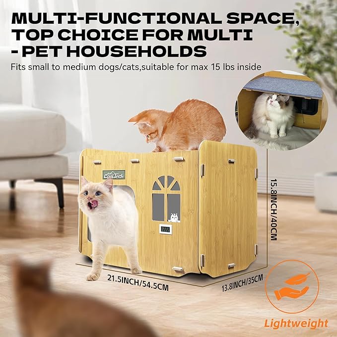Air Conditioned Cat House for Outdoors – Self-Regulating Cooling & Heating Pet Bed with Turbo/Silent Modes, Bite-Proof & Easy Setup (Up to 15 lbs)