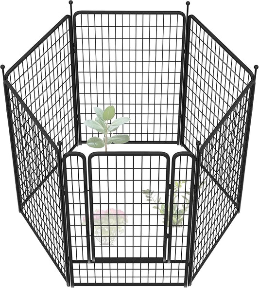 FXW Garden Fence Outdoor for The Yard – 50in(H) x 15.6ft(L) Heavy Duty Metal Animal Barrier for Dog and Rabbit, Decorative Dog Fence, 6 Panels, Black