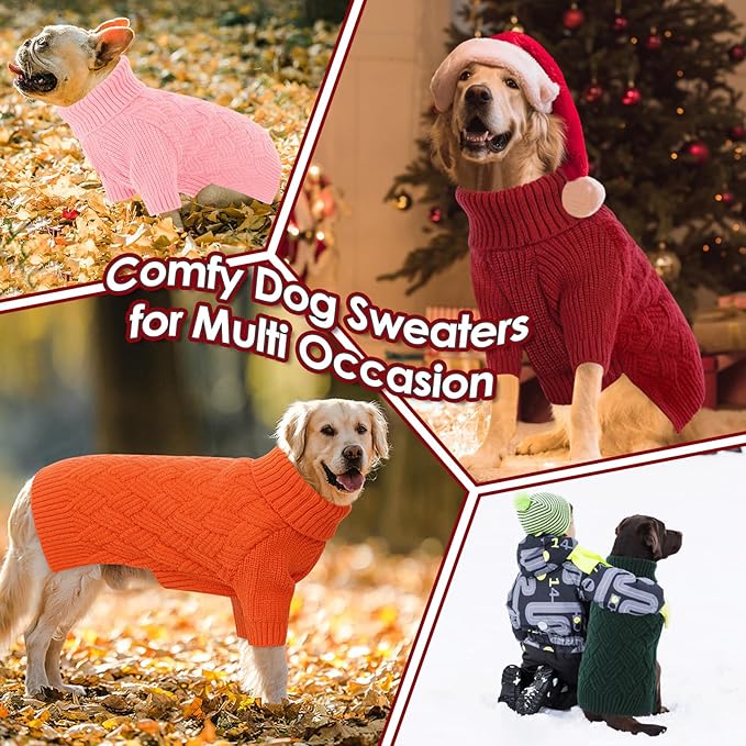 AOFITEE Dog Sweater, Warm Dog Sweaters for Large Dogs, Halloween Dogs Sweater, Turtleneck Girl Pet Sweaters, French Bulldog Sweatshirt, Knit Female Male Pet Knitwear for Winter Fall (Grey Large)