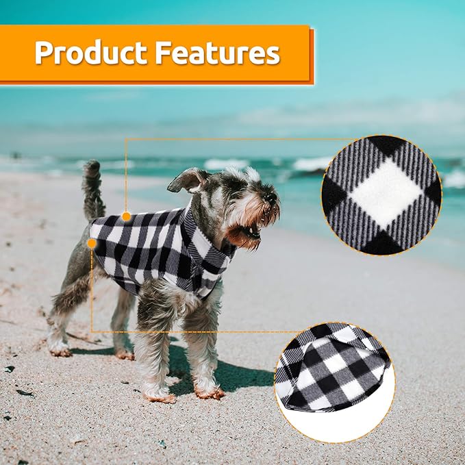 ASENKU Dog Sweater, Plaid Dogs Fleece Vest, Soft Comfortable Pet Pajamas, Warm Winter Puppy Shirt, Cold Weather Coat Jacket Pet Clothes for Small & Medium Dog Breeds (M, Black)