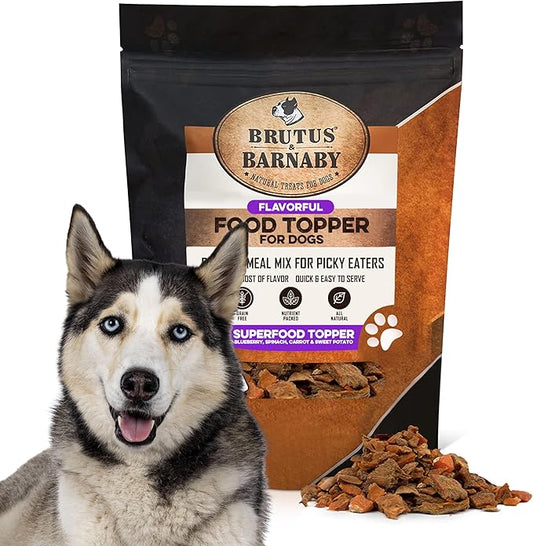 Dog Food Topper - Super Foods - Enhance Your Dogs Meal with This Healthy Vegan Flavor Packed Mix - Sprinkle On Dog Food Flavoring for Picky Eaters - Blueberries, Carrots, Spinach, Sweet Potato - 16oz