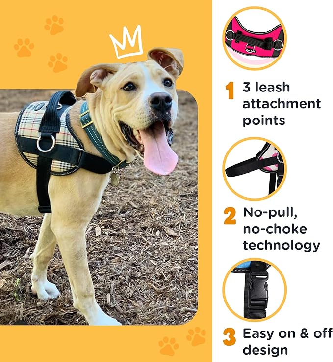Bark Appeal Green Camo No-Pull Dog Harness for Extra Large Sized Pets – Adjustable, Reflective Vest with 3 Leash Clips for Added Control, Easy Walks & Training – XXL