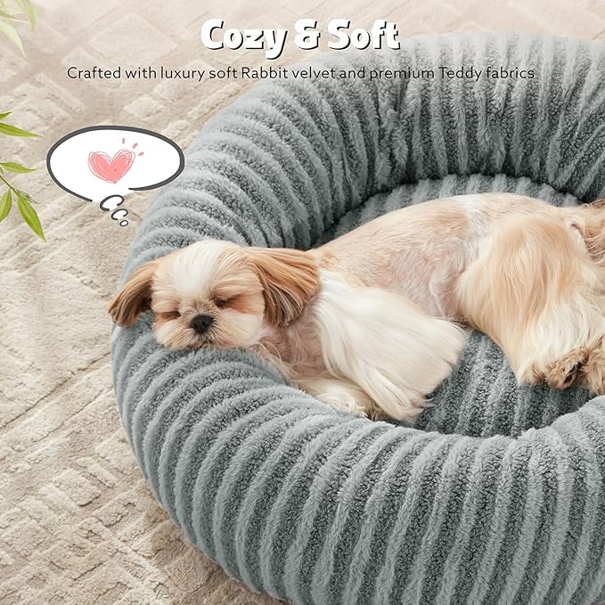 MIXJOY Dog Bed Medium Size Dogs, Washable Medium Dogs Bed with Removable Cover, Cozy Donut Dog Ded Fluffy Plush Faux Fur Pet Bed with Anti-Slip Bottom, 30"x30"x8", Grey