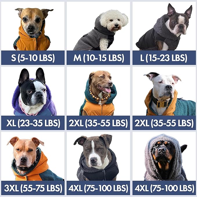 Spark Paws Reversible Dog Sweater, Sherpa Vest with Warm Fleece Lining, Warm Coat for Winter, Suitable for Small Medium, Large, XL XXL Dogs - Black and Grey - 4XL