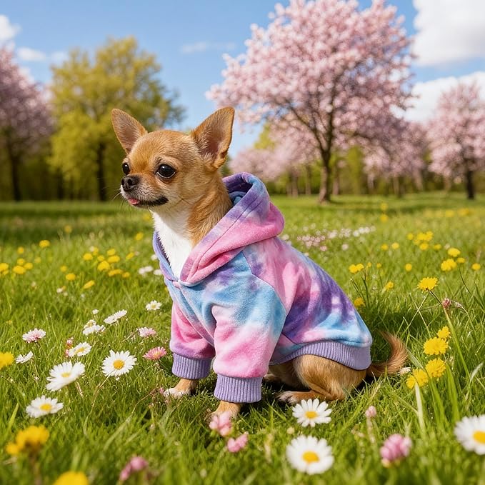 WOYYHO Premium Velvet Tie Dye Dog Hoodie & Sweatshirt - Soft Lightweight Pullover Dog Sweater for Small Medium Dogs, Cozy Dogs Sweater for Puppy Pitbull Dachshund Bulldog Multi Pink Purple XXL
