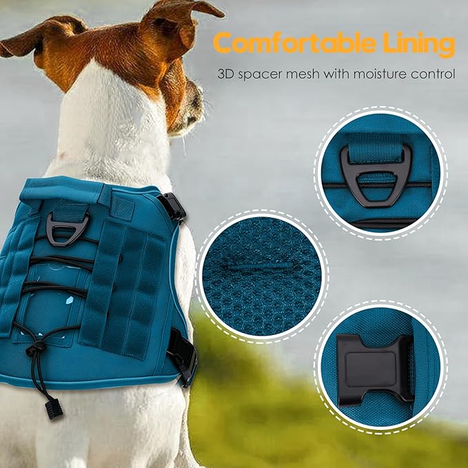 Heavy-Duty Tactical Dog Harness for Large Dogs, No Pull Adjustable Reflective Pet Vest with Molle System, K9 Military-Grade Control for Service Training, Outdoor & 10+ Breeds, Blue, X-Large