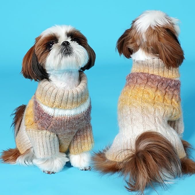 KYEESE Dog Sweater Cable Knit Thick Dog Knitwear Turtleneck Warm with Sleeves Dogs Sweater for Medium Dogs Gradient Color, Brown, XXLarge