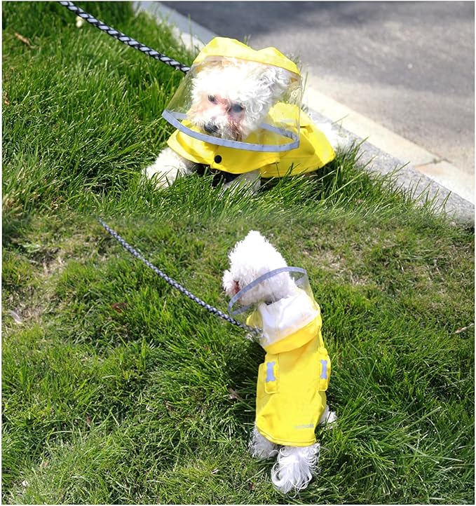 Dog Raincoat Waterproof, Adjustable Reflective Hooded Dog Rain Poncho with Leash Hole for Small Medium Large Dogs(Yellow, XX-Large)