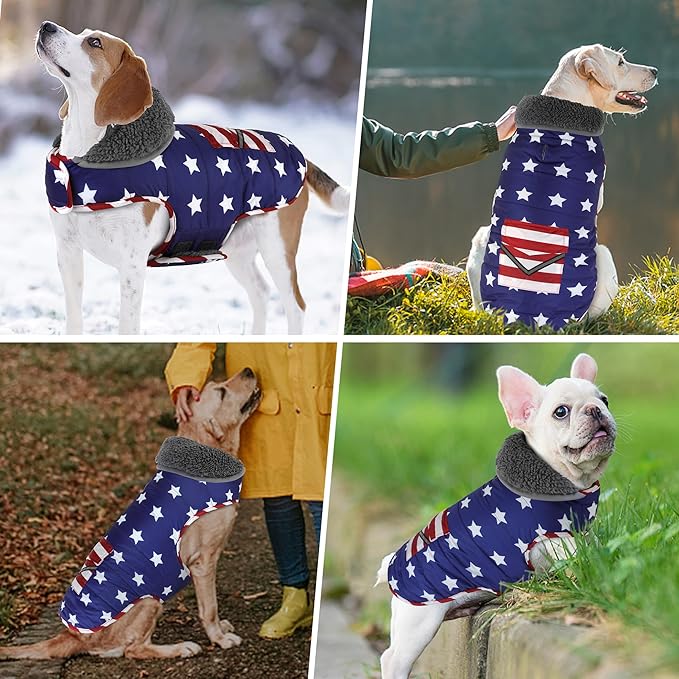 Dog Coat, Waterproof Dog Winter Jacket with Pocket, Reflective Adjustable Pet Snow Vest, Warm Cozy Fleece Sweater for Small Medium Extra Large Dogs - American Flag, 3XL