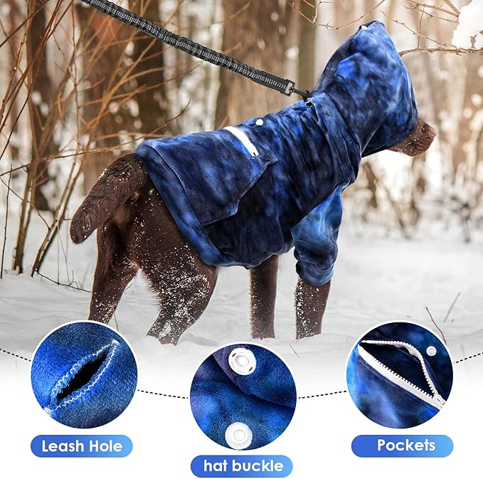SlowTon Dog Hoodie Tie Dye - Warm Dog Sweater Hoodies with Pocket, Fall Winter Dogs Coat Jacket Pet Outfit Puppy Hooded Sweatshirt Clothes for Small Medium Large Dogs (Blue,L)