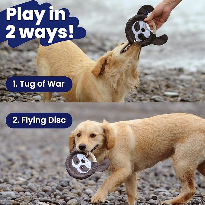 PAWSPIK Flying Disc Tug-of-War Toy, Eco-Friendly Recycled Material, Squeaker Toy for Medium and Large Dogs, for Throwing & Fetching 8.5" Diameter (Adventurous Ape)