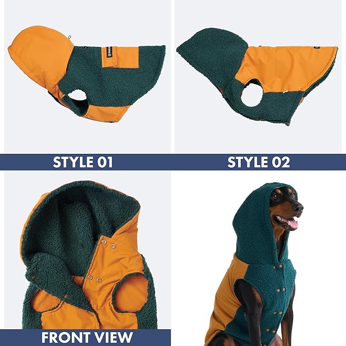 Spark Paws Reversible Dog Sweater, Sherpa Vest with Warm Fleece Lining, Warm Coat for Winter, Suitable for Small Medium, Large, XL XXL Dogs- Orange and Green - 4XL