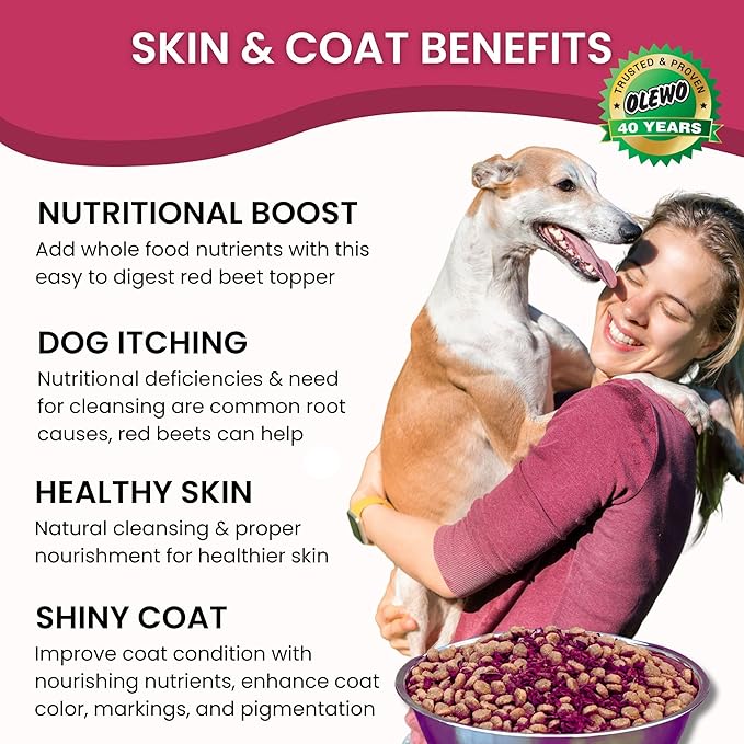 Olewo Original Red Beets for Dogs – Natural Anti Itch for Dogs, Dog Food Topper, Immune, Cleansing, Skin & Coat Support, Dehydrated Whole Food Dog Multivitamin, Fiber for Dogs, 1 lb