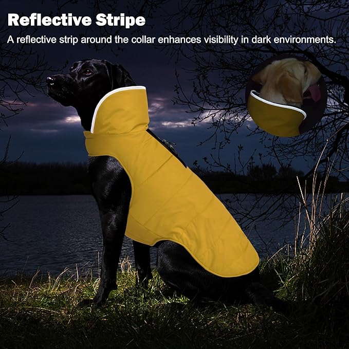 Dog Winter Coat, Waterproof Dog Jacket with Leash Hole, Reflective Adjustable Pet Snow Vest, Warm Fleece Sweater for Small Medium Large Dogs - Yellow, S