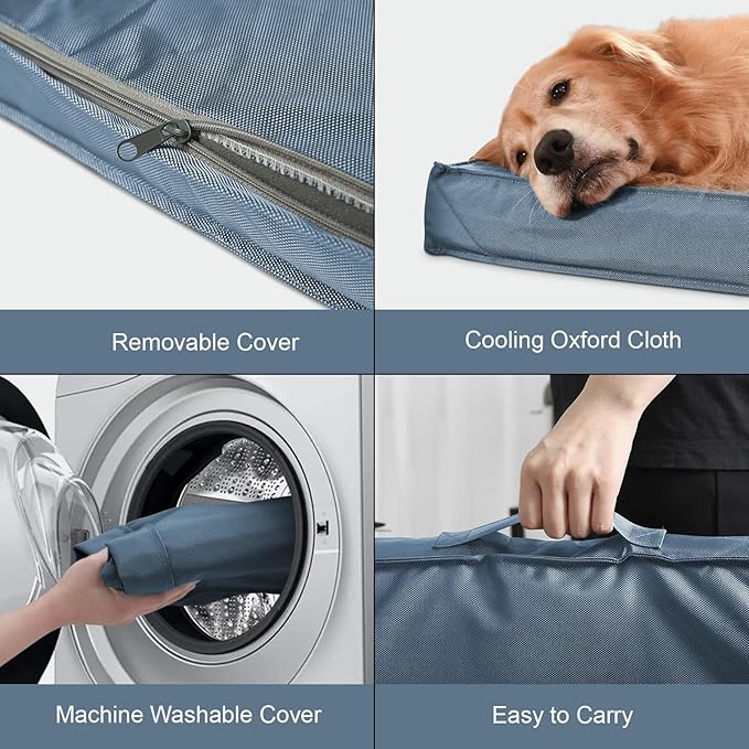 Outdoor Extra Large Dog Bed, Jumbo Waterproof Dog Bed for Large Dogs, Orthopedic Egg Crate Foam Pet Mat with Removable Oxford Cooling Cover, Blue
