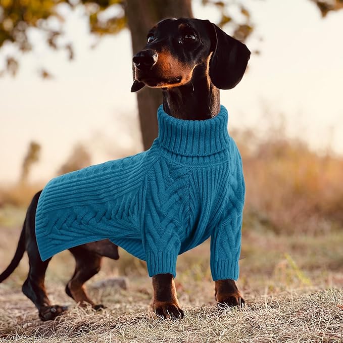 ASENKU Dog Sweater, Dog Sweaters for Medium Dogs, Warm Pullover Doggie KnitTurtleneck Warm Clothes for French Bulldog, Boston Terrier（Teal Blue, L）
