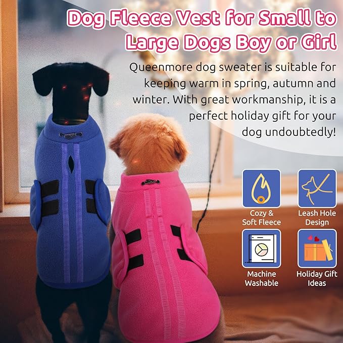 Queenmore Soft Fleece XXL Dog Sweater, Warm Winter Jacket with Leash Hole, Dachshund Cats & Doggy to Boy or Girl, (Pink, XXL)
