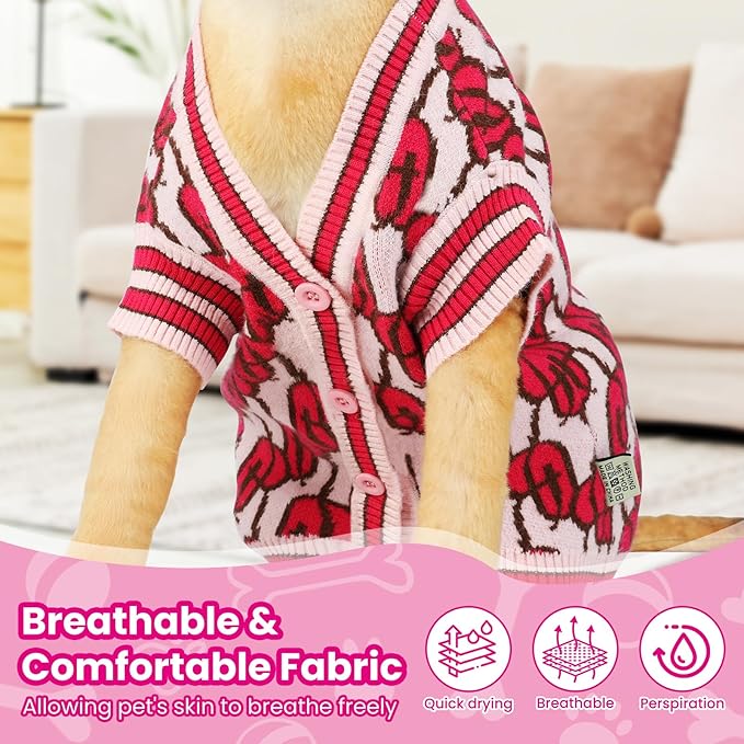 Pet Sweaters for Dogs Boys and Girls, Dynamic Letter Patterned Dog Sweater,Dog Cardigan,Pet Clothes,Pet Knitted Clothing,Fit for Different Seasons and Kinds of Dogs (Pink S)