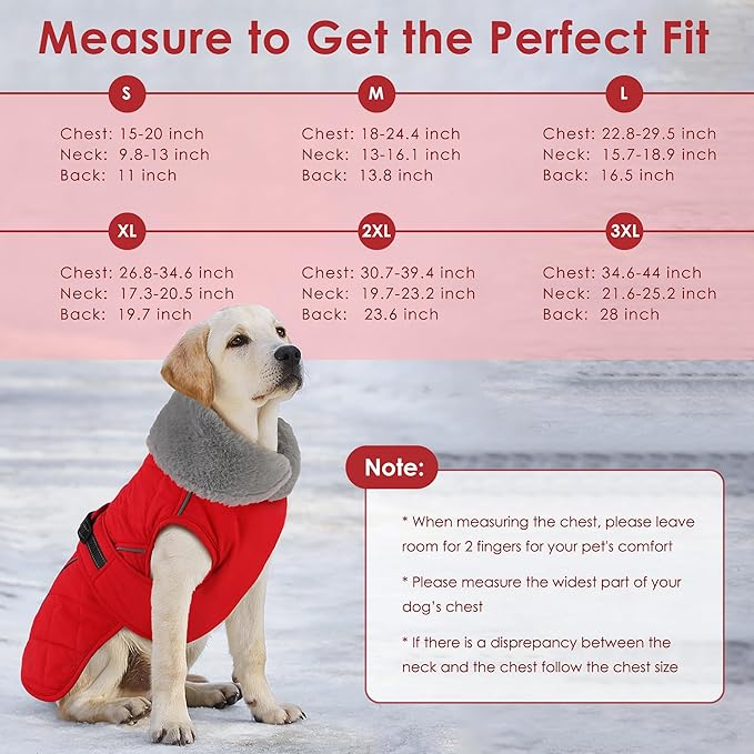 Dog Coat, Waterproof Dog Winter Jacket with Adjustable Buckle, Reflective Turtleneck Pet Snow Vest Warm Fleece Sweater for Small Medium Large Dogs - Red, L