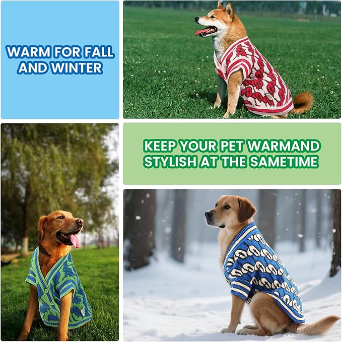Pet Sweaters for Dogs Boys and Girls, Dynamic Letter Patterned Dog Sweater,Dog Cardigan,Pet Clothes,Pet Knitted Clothing,Fit for Different Seasons and Kinds of Dogs(Green 2XL)