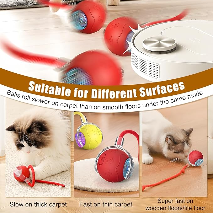 Interactive Cat Toy Balls,2025 New Interactive Rolling Cat Balls,Smart Automatic Rolling Pet Ball,Automatic Obstacle Avoidance Cat Toy with Rope for Cat & Dog (Gray)