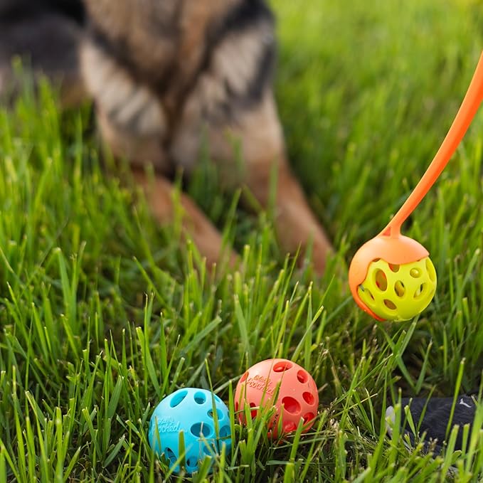 Messy Mutts Totally Pooched Huff'n Puff Ball | 2.5” TPR Puzzle Ball for Dogs | 2-in-1 Durable Interactive Toy and Tooth Cleaner | Teal