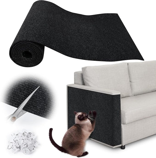 Cat Scratch Furniture Protector - 118" x 15.8" Trimmable Self-Adhesive Cats Claws Scratch Pads, DIY Cat Climbing Couch Protector for Scratch Post Cat Tree Replacement Indoor (Black)