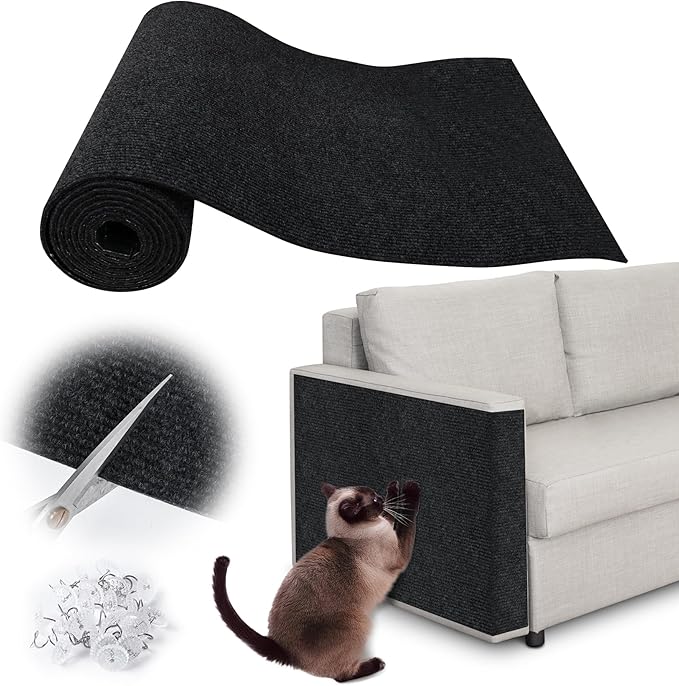 Cat Scratch Furniture Protector - 78.7" x 13.8" Trimmable Self-Adhesive Cats Claws Scratch Pads, DIY Cat Climbing Couch Protector for Scratch Post Cat Tree Replacement Indoor (Black)