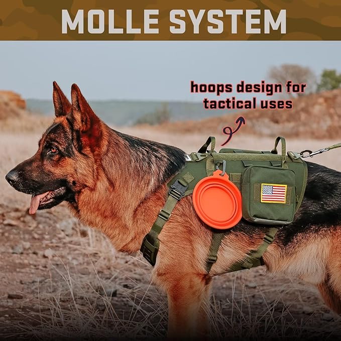 Forestpaw Dog Harness Medium Sized,Tactical Dog Harness with Handle,No Pull Military Style Service Dog Vest with Pockets Adjustable for Medium Large Dogs,Green,Chest 21.5-45"