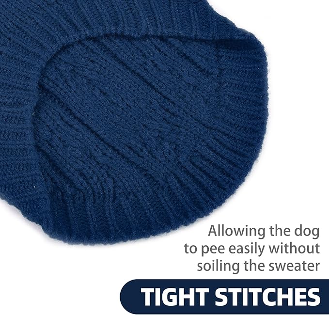 PUPTECK Dog Sweater, Turtleneck Warm Knitted Pullover Coat, Thick Cable Knitwear Clothes in Winter, Pet Apparel Outfits for Small Medium Dogs, for Cold Weather Indoor & Outdoor, Deep Blue XS