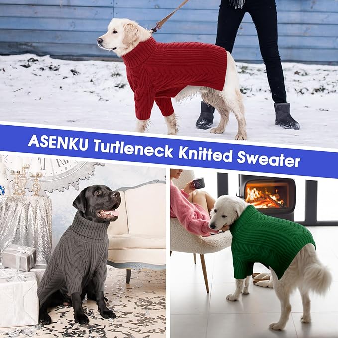 ASENKU XL Dog Sweater, Dog Sweaters for Extra Large Dogs,Pet Sweatshirt Apparel Turtleneck Pullover Winter Pitbull, Labrador Retriever(Red, X-Large)