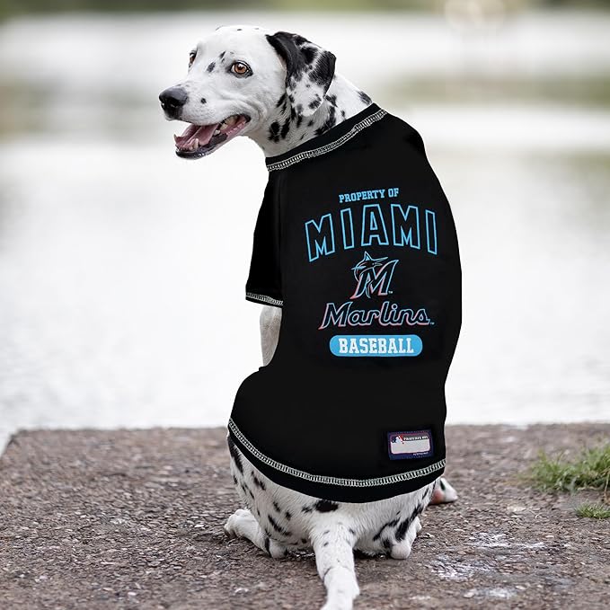 MLB Miami Marlins Dog T-Shirt, X-Large. - Licensed Shirt for Pets Team Colored with Team Logos