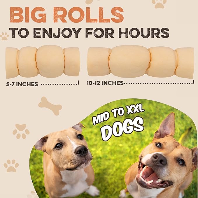 Premium Beef Cheek Rolls for Dogs 10-12" - (10-Pack) Long Lasting, Safe & Natural Rawhide Alternative Chews, Ideal for Large Dogs & Aggressive Chewers, Supports Dental Health & Digestion