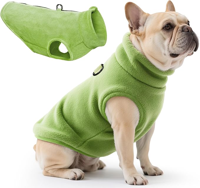 Idepet Dog Fleece Vest Sweater Zip Up Warm Pullover Dogs Jacket with D-Ring Leash Winter Cold Weater Coat Pet Sweatershirt Clothes Hoodie for Small Medium Dogs Boy Girl(Green,XL)