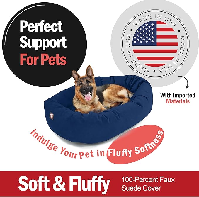 Majestic Pet 52 Inch Suede Shredded Memory Foam Mix Calming Extra Large Dog Bed Washable 52 x 35 x 11 (Inch) - Cozy Soft Round Dog Bed with Spine for Head Support - Pet Bed Navy