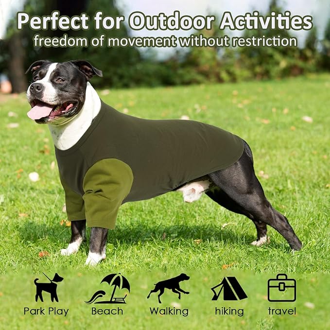 2 Pack Large Dog Shirts for Summer - Stretchy Breathable Cotton Dogs T-Shirt, Protect Skin Easy On and Off Dogs Clothes for French Bulldog, Pug, Daily Wear, Park, Travel, Beach Trips, Green
