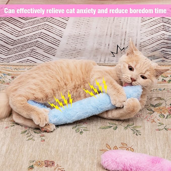 MEWTOGO 6Pcs Cat Kicker Toys with Sound Paper- Kitty Kick Sticks Soft Plush Cat Chew Toy to Squeak- Durable Kick Toy for Indoor Cats Gift Playing(11.8" x 1.6")