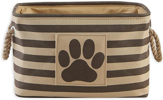 Bone Dry Pet Storage Collection Striped Paw Patch Bin, Small Rectangle, Brown