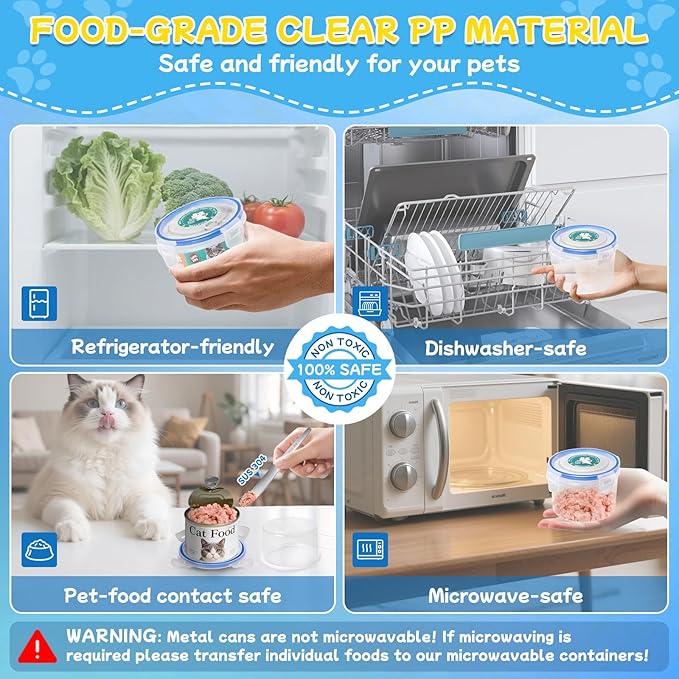 REFLYING Canned Cat Food Storage Lids,Reusable Airtight Can Cover Pet Food Sealer - Keeps Cat Food Storage Can Fresh, Cat Food Container Eliminates Odor, Easy To Use With SUS 304 Spoon,Can Opener