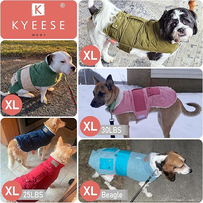 KYEESE Dog Coat Thick Cat Clothes with Pocket Windproof Dog Coats for Small Dogs Waterproof Dogs Jacket with Fleece Lined Soft Pet Sweater for Cold Weather Warm Pet Winter Puffer Coat with Leash Hole