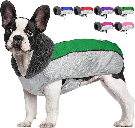 Dog Coat, Waterproof Ripstop Dog Winter Jacket with Leash Hole, Reflective Adjustable Warm Pet Fleece Snow Sweater for Small Medium Large Dogs - Green, XL